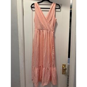 DKNY Womens Peach Pink Faux Wrap Tiered Ruffle Midi Dress Size 10 Sleeveless